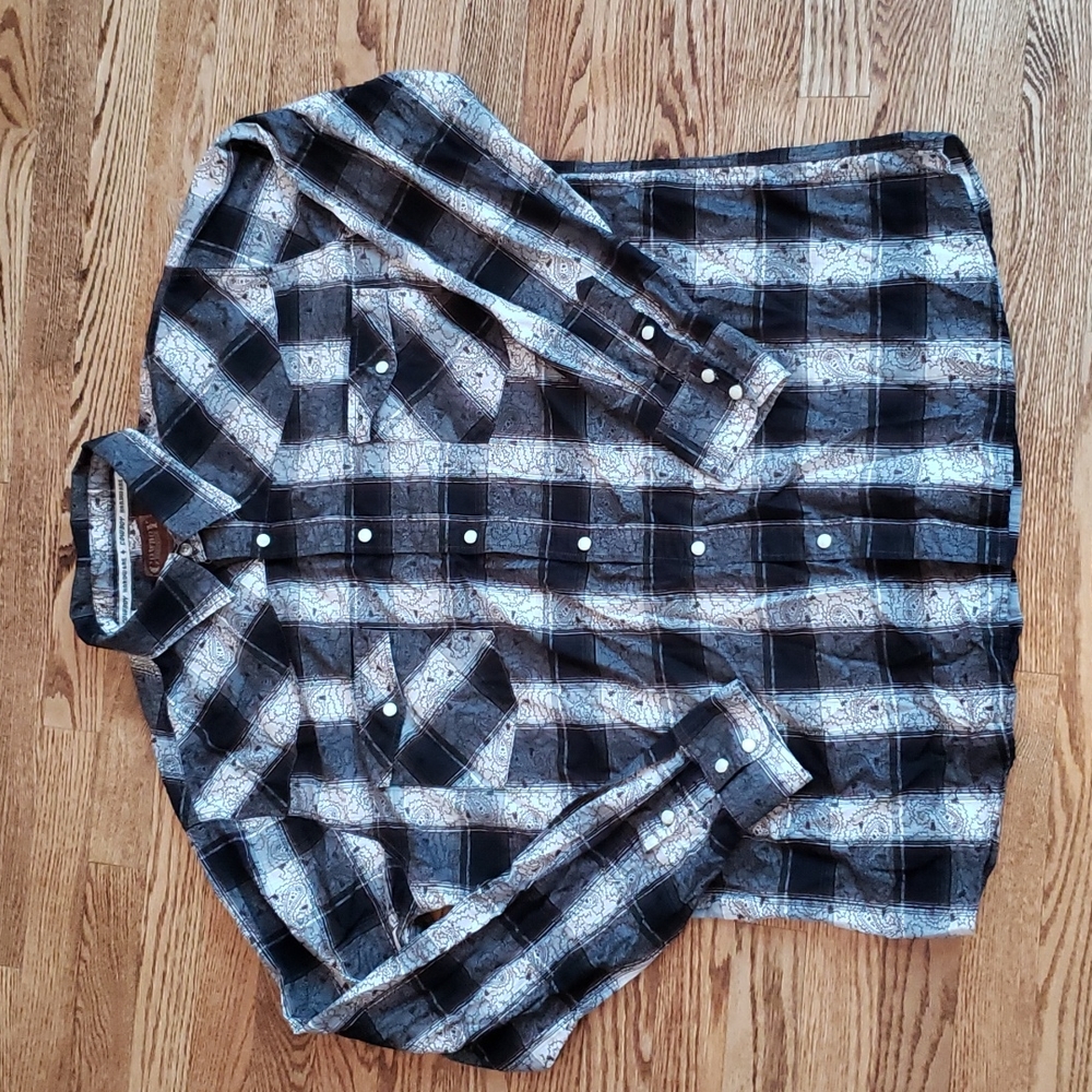 (XL) Cowboy Hardware 100% Cotton Plaid Print Snap Button Down Western Shirt Ride